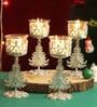 Decorative Silver Glass Set Of 4 Votive Tealight Candle Holder With Stand