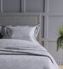 Silver Grey Floral 300TC Cotton Super King Sized Double Bedsheet with 2 piping Pillow Covers