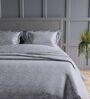 Silver Grey Floral 300TC Cotton Super King Sized Double Bedsheet with 2 piping Pillow Covers