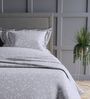 Silver Grey Floral 300TC Cotton Super King Sized Double Bedsheet with 2 piping Pillow Covers