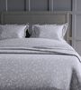 Silver Grey Floral 300TC Cotton Super King Sized Double Bedsheet with 2 piping Pillow Covers