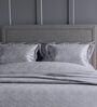 Silver Grey Floral 300TC Cotton Super King Sized Double Bedsheet with 2 piping Pillow Covers