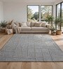 Silver Grey Geometric Wool And Cotton 8 X 5 Feet Hand Tufted Carpet