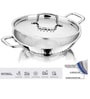 Silver Hammered Triply Stainless Steel 18cm Deep Kadhai with Stainless Steel Lid