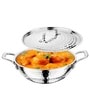Silver Hammered Triply Stainless Steel 18cm Deep Kadhai with Stainless Steel Lid
