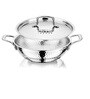 Silver Hammered Triply Stainless Steel 22 cm Deep Kadhai with Stainless Steel Lid