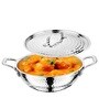 Silver Hammered Triply Stainless Steel 28cm Deep Kadhai with Stainless Steel Lid