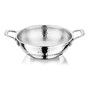 Silver Hammered Triply Stainless Steel 28cm Deep Kadhai with Stainless Steel Lid