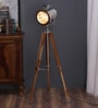 Silver Metal Shade Tripod Floor Lamp with Beige Base