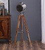 Silver Metal Shade Tripod Floor Lamp with Beige Base