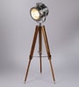 Silver Metal Shade Tripod Floor Lamp with Beige Base