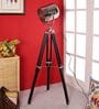 Wave Silver Metal Shade Tripod Floor Lamp With Sheesham Wood Base