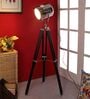 Wave Silver Metal Shade Tripod Floor Lamp With Sheesham Wood Base