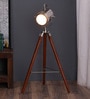 Silver Metal Shade Tripod Floor Lamp with Brown Base