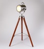 Silver Metal Shade Tripod Floor Lamp with Brown Base