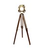 Black Metal Shade Tripod Floor Lamp With Teak wood Base