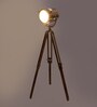 Kepler Silver Metal Shade Tripod Floor Lamp With Teak wood Base