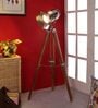 Black Metal Shade Tripod Floor Lamp With Teak wood Base