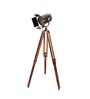 Black Metal Shade Tripod Floor Lamp With Teak wood Base