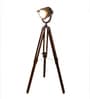 Crisanto Silver Metal Shade Tripod Floor Lamp With Teak wood Base