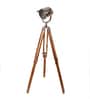 Crisanto Silver Metal Shade Tripod Floor Lamp With Teak wood Base
