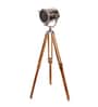 Kepler Silver Metal Shade Tripod Floor Lamp With Teak wood Base