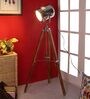 Kepler Silver Metal Shade Tripod Floor Lamp With Teak wood Base