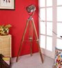 Crisanto Silver Metal Shade Tripod Floor Lamp With Teak wood Base
