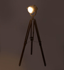 Crisanto Silver Metal Shade Tripod Floor Lamp With Teak wood Base
