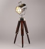 Silver Metal Shade Tripod Table Lamp with Brown Base