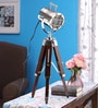 Silver Metal Shade Tripod Table Lamp with Brown Base