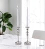Silver Metal Taper Candle Holders Set Of 2