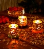 Silver Mogra Tealight Holder with Pink Base