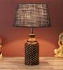 Silver Natural Fiber Shade Table Lamp With Brown Base