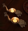 Silver Peacock Aluminum Tealight Holder Set of 2