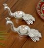 Silver Peacock Aluminum Tealight Holder Set of 2