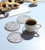 Set Of 4 Grey Resin Silver Petal Coaster