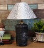 White & Silver Shade Table Lamp With Terracotta Base