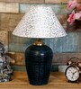 White & Silver Shade Table Lamp With Terracotta Base