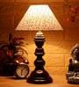 Gerard Silver Fabric Shade Night Lamp With Wood Base