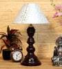 Gerard Silver Fabric Shade Night Lamp With Wood Base