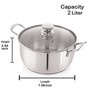 Silver Stainless Steel 2 Ltr Induction & Gas Compatible Sandwich Bottom Straight Casserole with Glass Lid