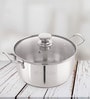 Silver Stainless Steel 2 Ltr Induction & Gas Compatible Sandwich Bottom Straight Casserole with Glass Lid