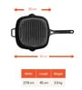 Pre Seasoned Skillet 9.8 Inch Hard Anodised Black Cast Iron Grill Pan