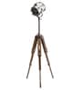 Short Silver Metal Shade Tripod Floor Lamp With Wood Base