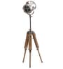Short Silver Metal Shade Tripod Floor Lamp With Wood Base