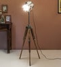 Short Silver Metal Shade Tripod Floor Lamp With Wood Base