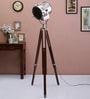 Silver Metal Shade Tripod Floor Lamp with Brown Base