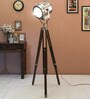 Silver Metal Shade Tripod Floor Lamp with Brown Base