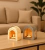 Grey & Off White Metal Tea Light Holder Set Of 2